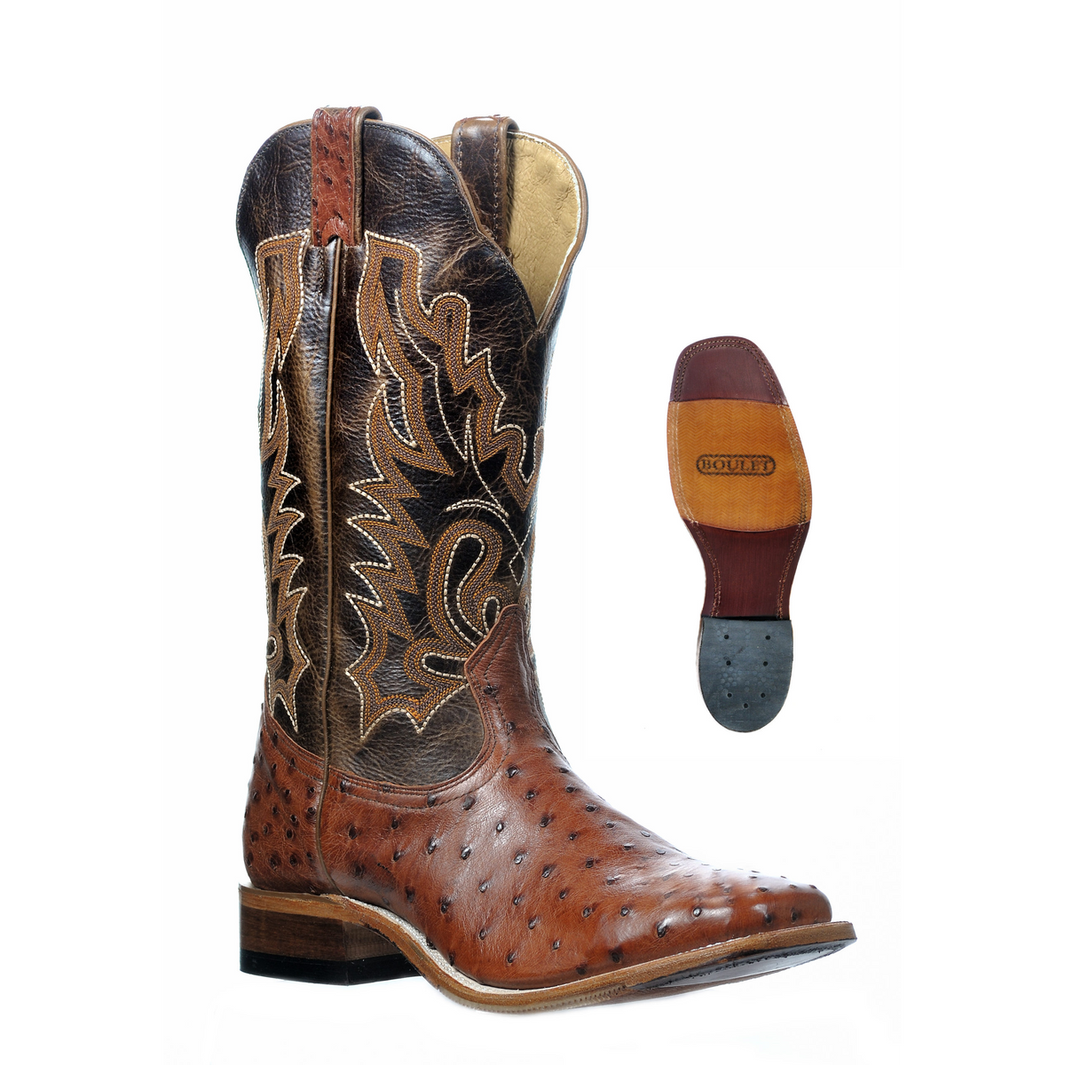 Boulet Men's Western Ostrich Boots - Damiana Moka