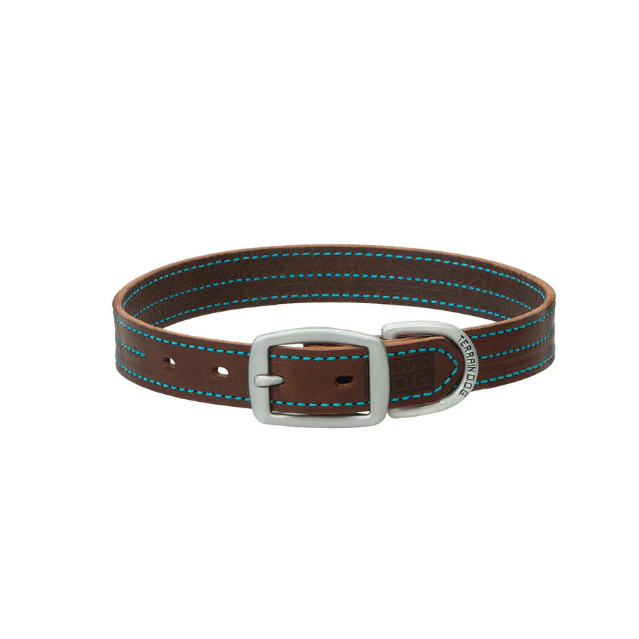Weaver Bridle Leather Dog Collar - Hurricane Blue Stitching