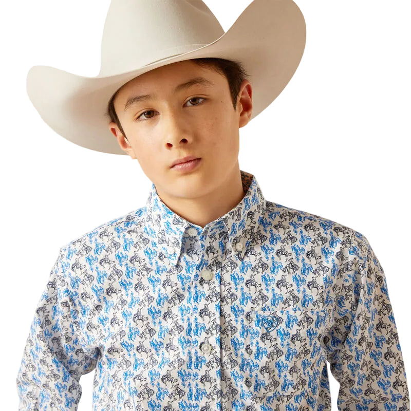 Ariat Boy's Peerce Classic Fit Shirt - White/Blue