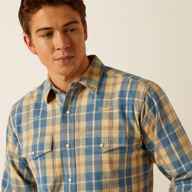 Ariat Men's Harlem Retro Snap Plaid Long Sleeve Shirt- Pale Khaki