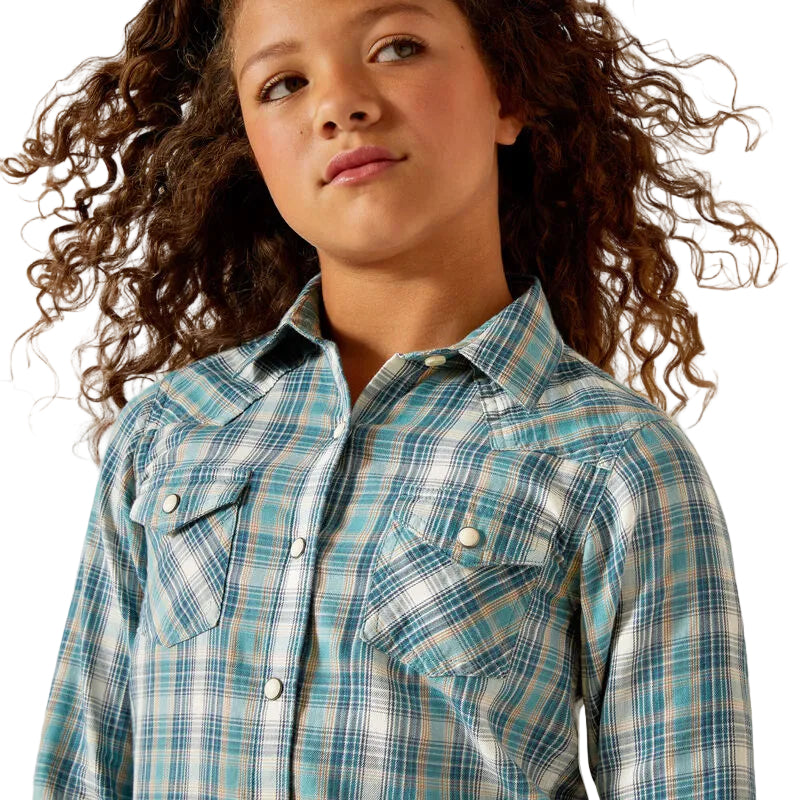Ariat Girl's Long Sleeve Western Darla Shirt - Aquamarine Plaid