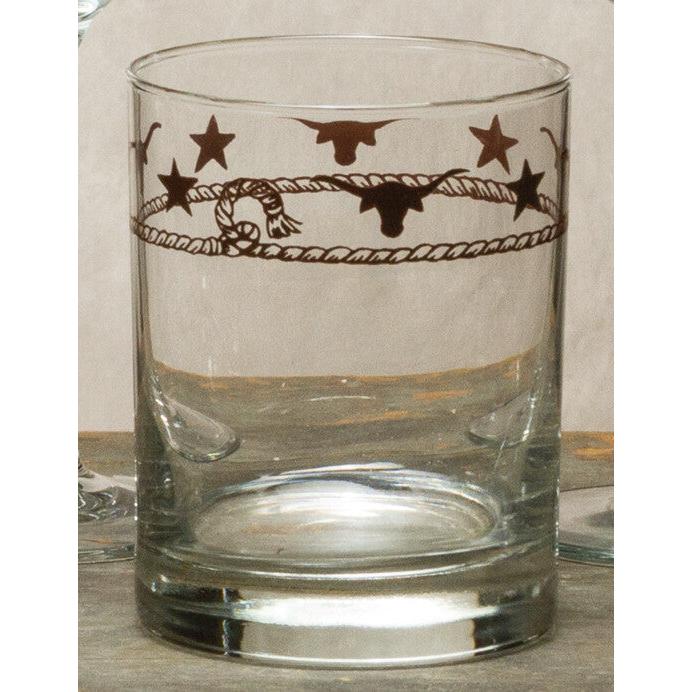 West Creation 14 oz Stars & Longhorns Whiskey Glassware - Set of 4