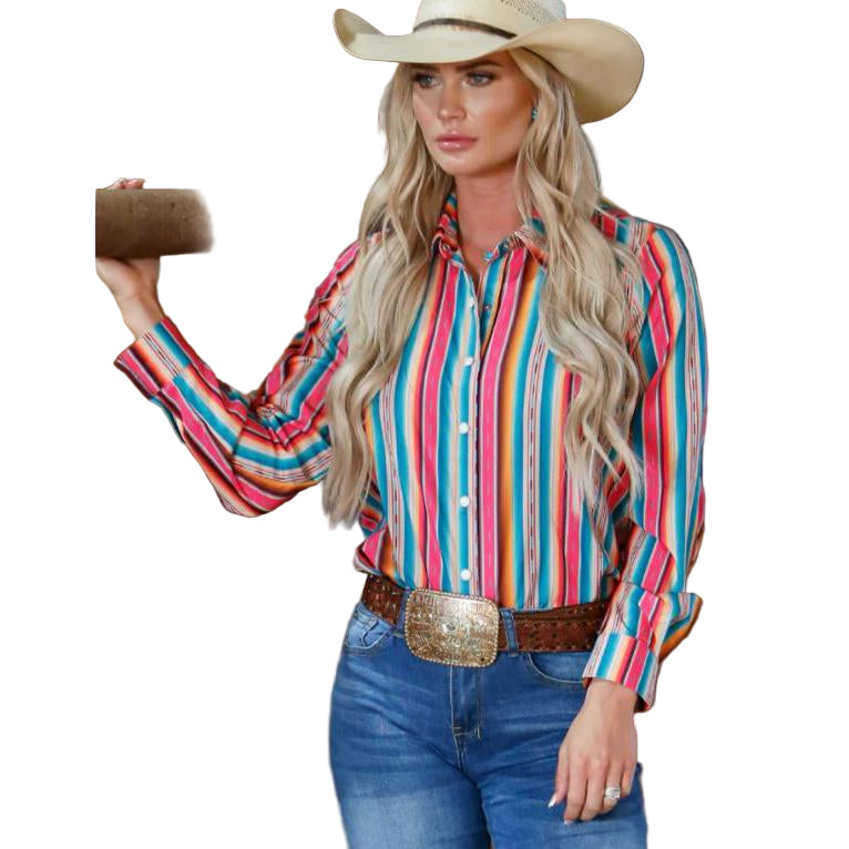Sterling Kreek Women's Feel The Sunset Long Sleeve Shirt - Pink & Turquoise
