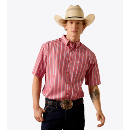 Ariat Men's Pro Series Bobby Classic Fit Shirt - Hibiscus Red Stripe