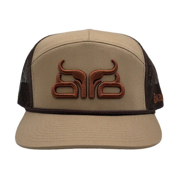 Baredown Brand Houston 7 Panel Flat Cap - Khaki/Brown