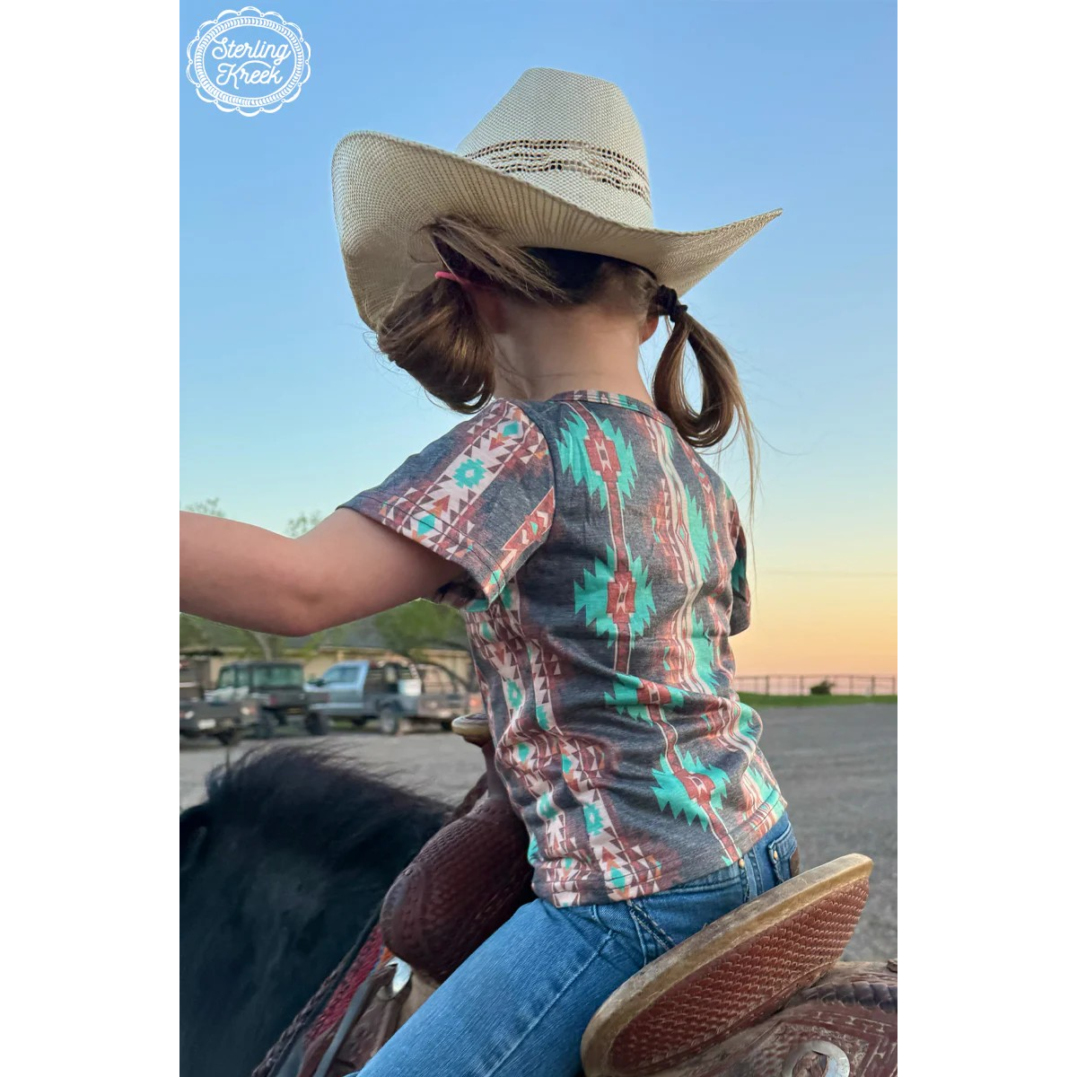 Sterling Kreek Kid's Mini Congo Rain T-Shirt - Faded Black with Aztec - Irvine Tack & Western Wear