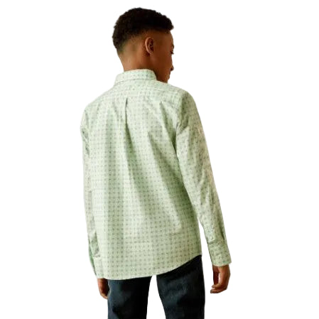 Ariat Boy's Long Sleeve Team Pierson Classic Fit Shirt- Light Green/ White