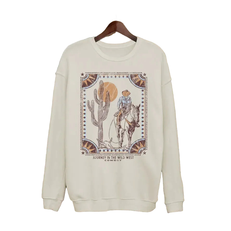 Women's Long Sleeve Journey into the Wild West Mineral Graphic Sweatshirt - Mineral White