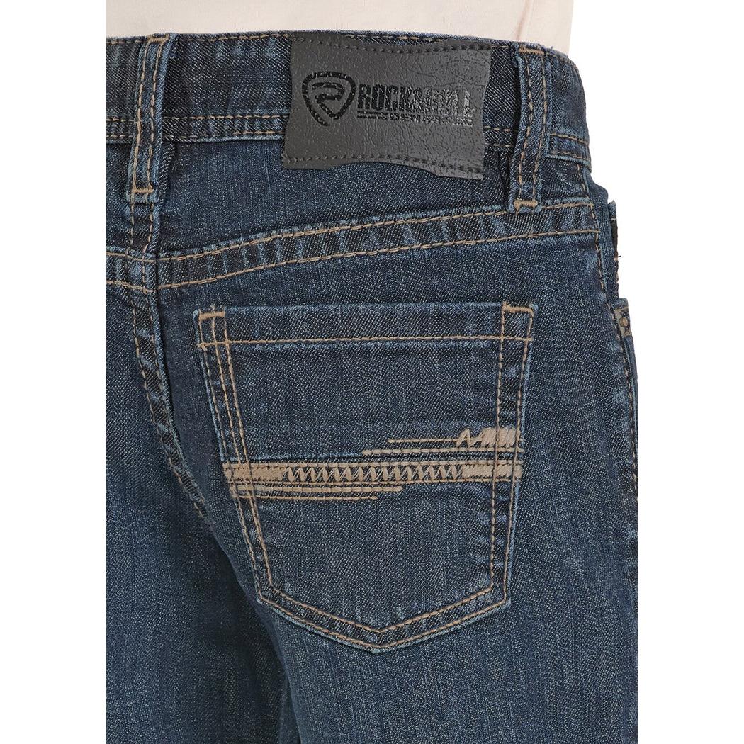 Rock & Roll Boy's Straight Stitch Embroidered Bootcut Jeans - Dark Vintage