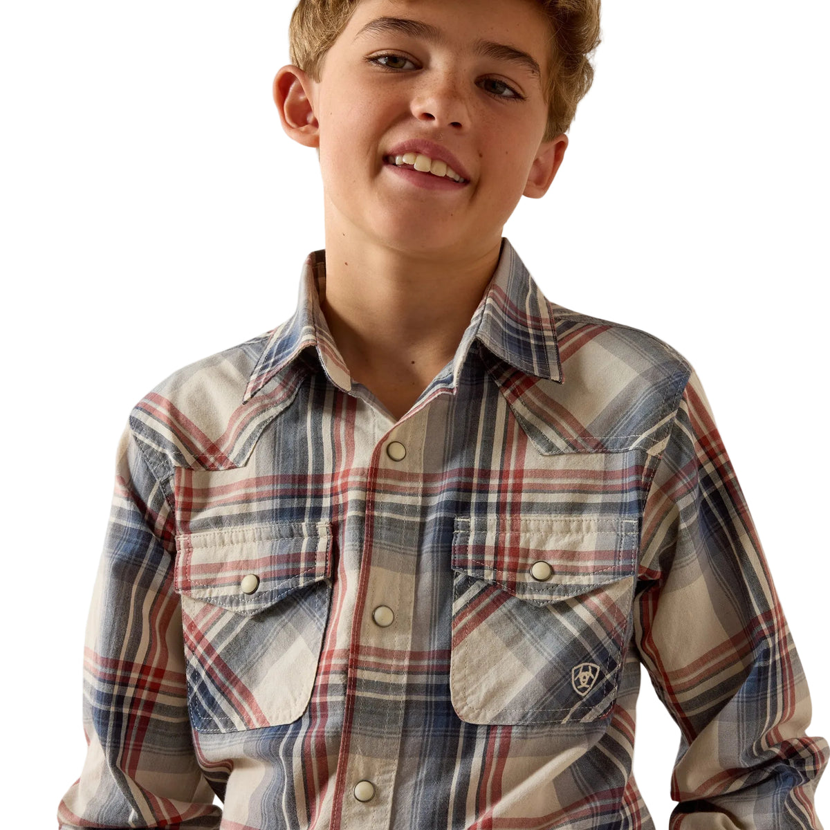 Ariat Boy's Retro Hawthorn Snap Long Sleeve Plaid Shirt - Dawn Blue - Irvine Tack & Western Wear