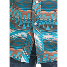 Rock & Roll Boy's Aztec Print Long Sleeve Snap Shirt - Turquoise - Irvine Tack & Western Wear