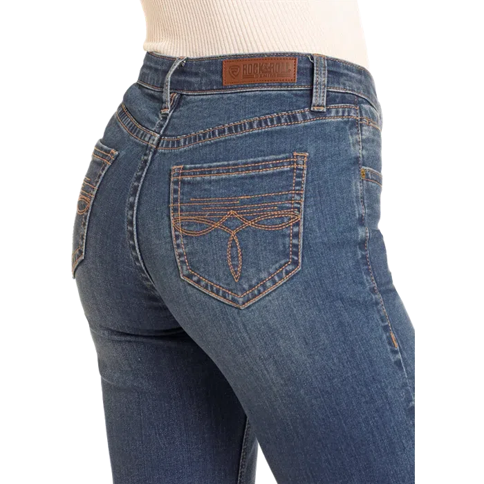 Rock & Roll Women's Cowgirl Boot Pocket Midrise Trouser - Dark Vintage