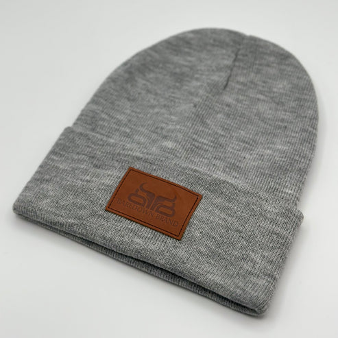 Baredown High Noon Heather Grey Leather Patch Beanie