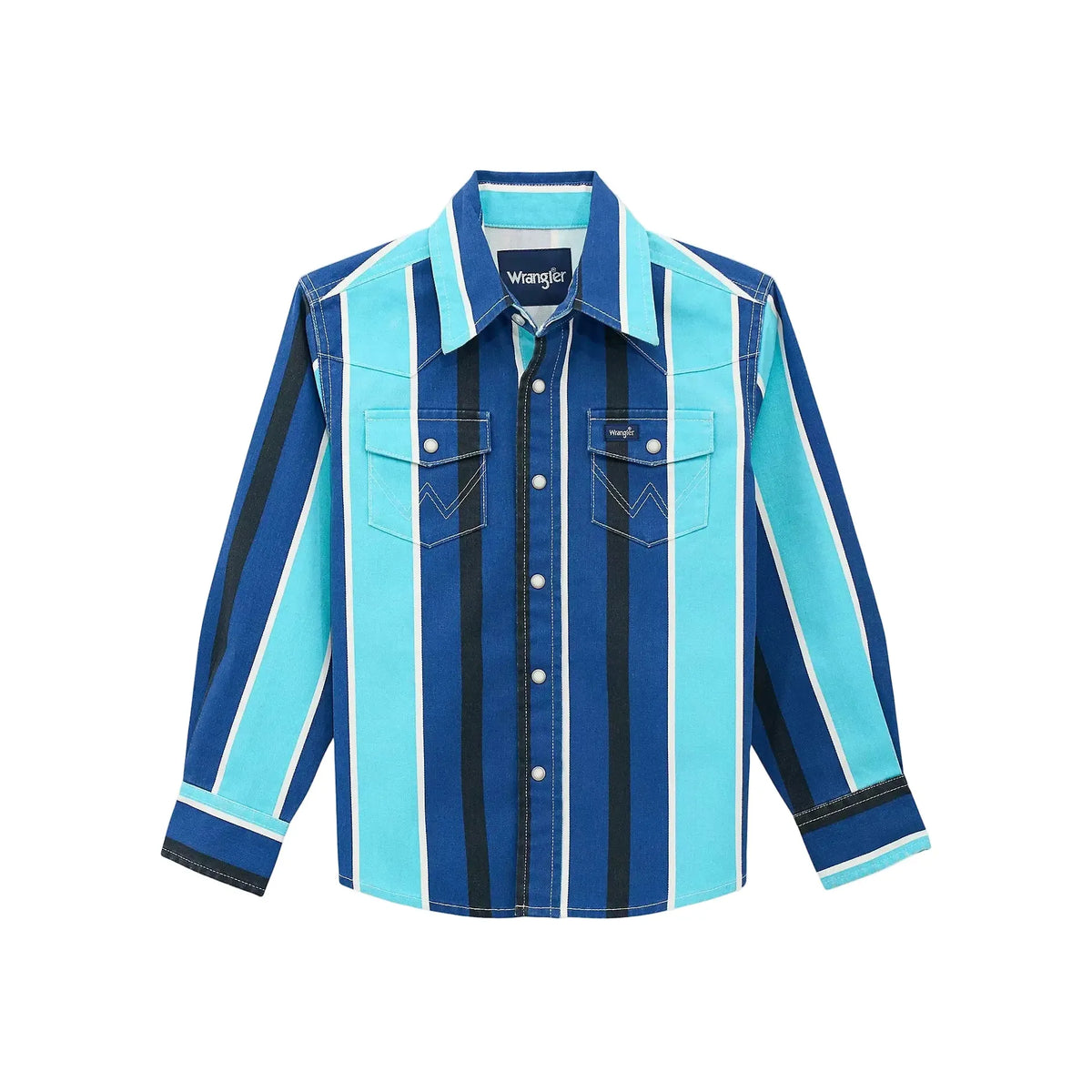 Wrangler® Boy's Brushpopper Western Snap Long Sleeve Shirt - Cobalt Storm