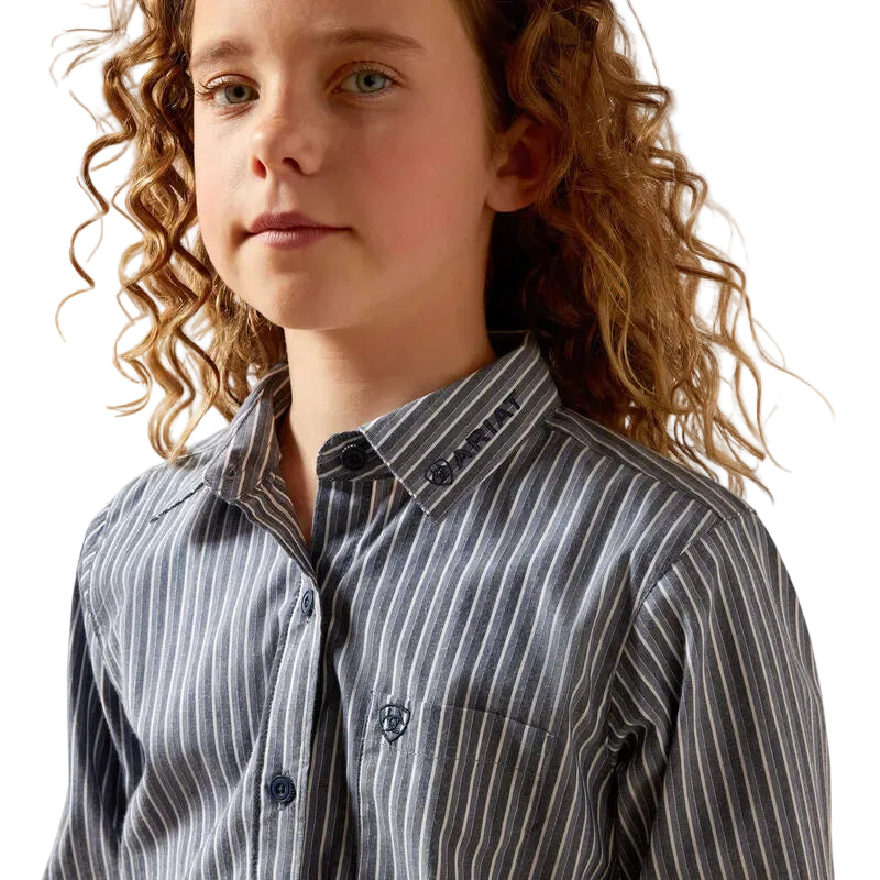 Ariat Girl's Team Kirby Long Sleeve Shirt - Dress Blue Stripe