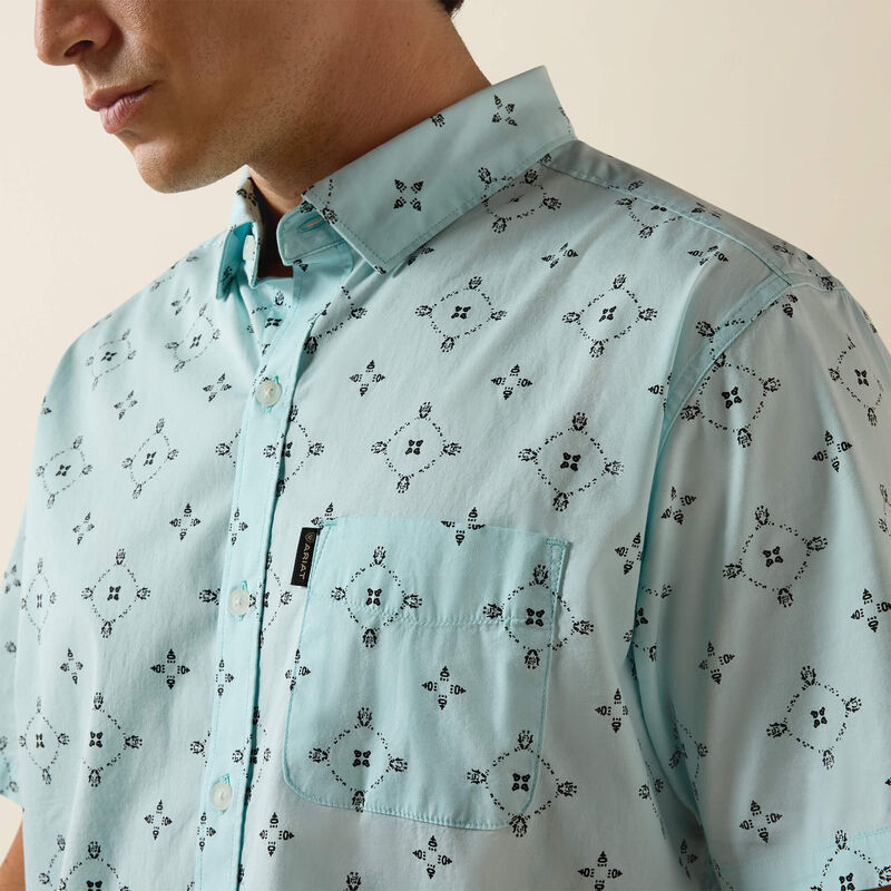 Ariat Men's Marlow Modern Fit Large Medallion Short Sleeve Shirt - Blue Glow