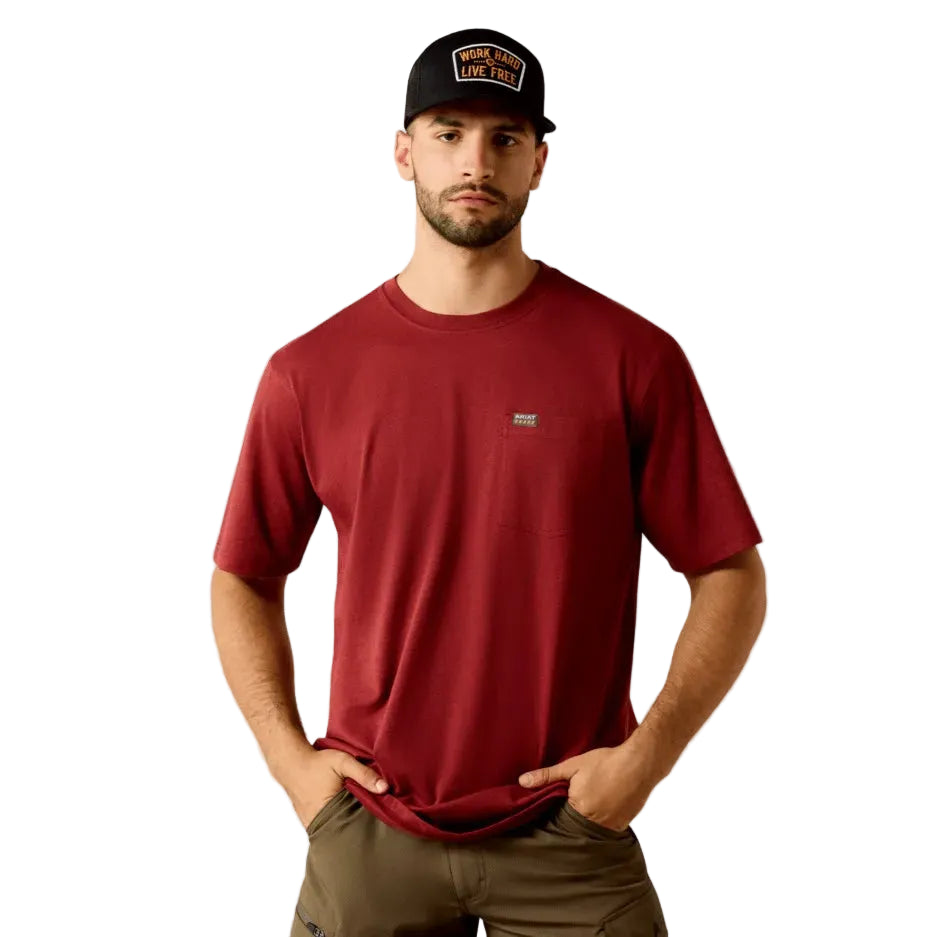 Ariat Men's Rebar Cotton Strong Standard Pocket Short Sleeve Tee Shirt - Brandy Snifter Heather
