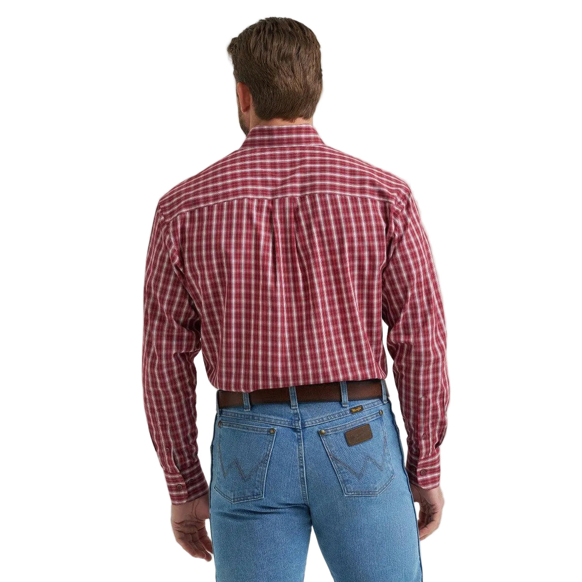 Wrangler Men's Long Sleeve Relaxed Fit Plaid Shirt - Burgundy