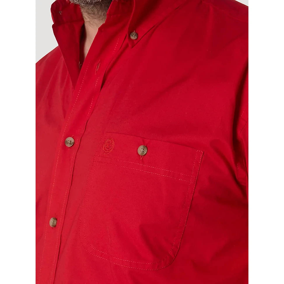 Wrangler Men's George Strait Long Sleeve Button Down Solid Shirt - Red - Irvine Tack & Western Wear
