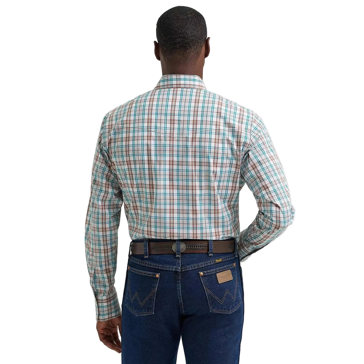 Wrangler® Men's Wrinkle Resistant Long Sleeve Western Snap Plaid Shirt - Turq Plaid