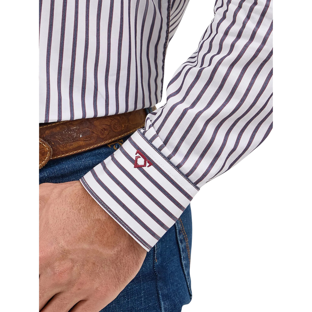 Wrangler Men's Cody Johnson One Pocket Button Down Long Sleeve Shirt - Navy White Stripes