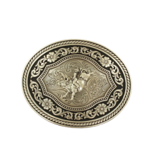 Nocona Men's Oval Scrolled Bull Rider Buckle - Antique Silver/Black