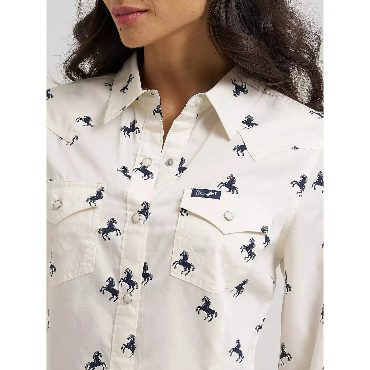 Wrangler Women's Long Sleeve Olivia Horse Western Snap Shirt - Bone