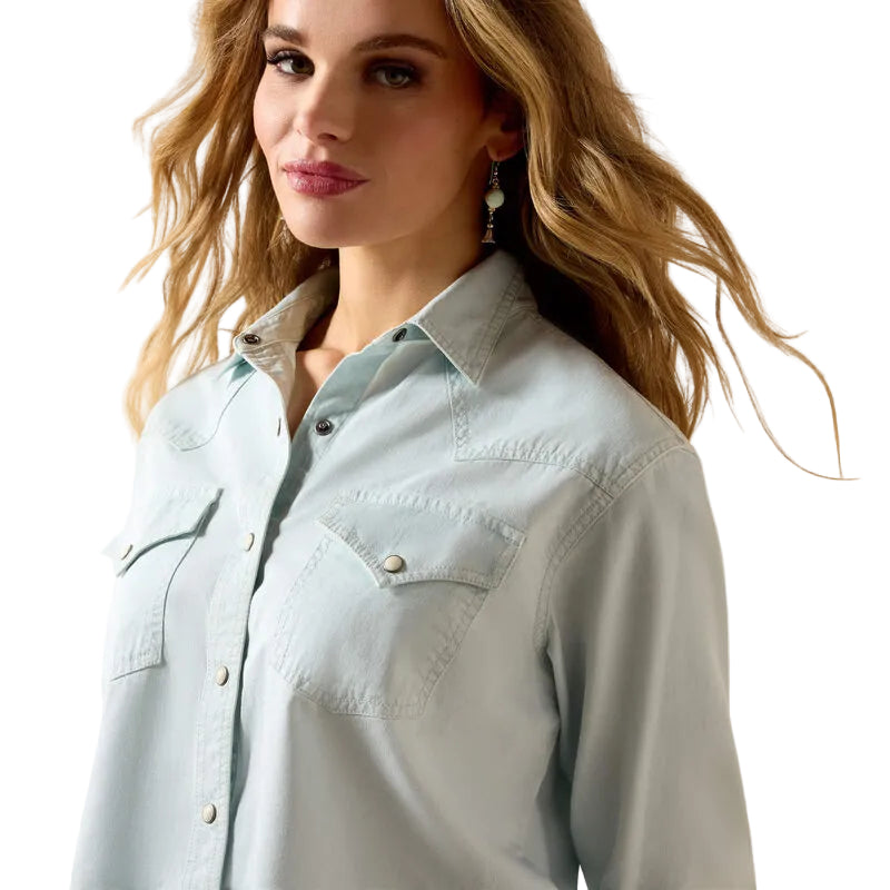 Ariat Women's Asheville Snap Long Sleeve Shirt - Light Wash Indigo - Irvine Tack & Western Wear