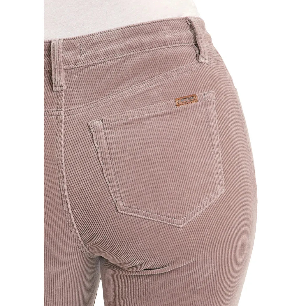 Rock & Roll Women's Corduroy Button High Rise Flare Jeans - Mauve