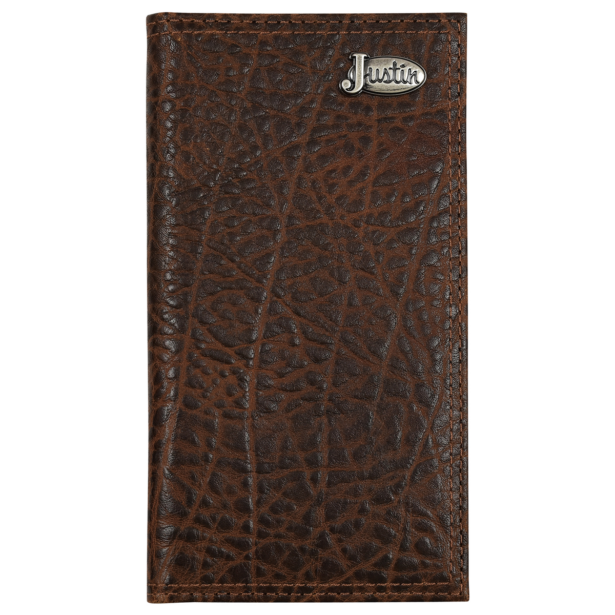 Justin Men's Genuine Textured Leather Rodeo Wallet with Antique Silver Justin Logo