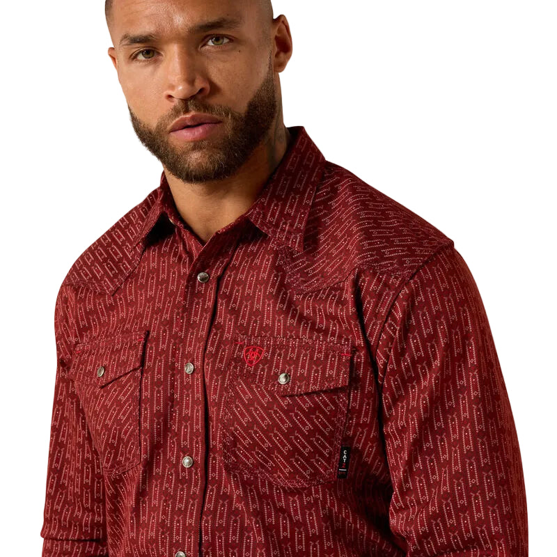 Ariat Men's FR Clemente Retro Fit Long Sleeve Snap Work Shirt - Brandy Snifter