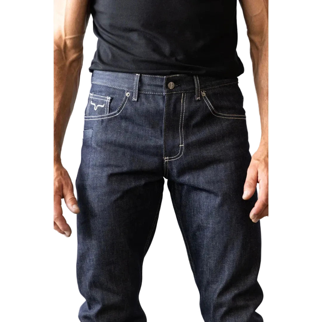 Kimes Men's Raw James Mid Low Rise Straight Bootcut Jeans - Blue - Irvine Tack & Western Wear
