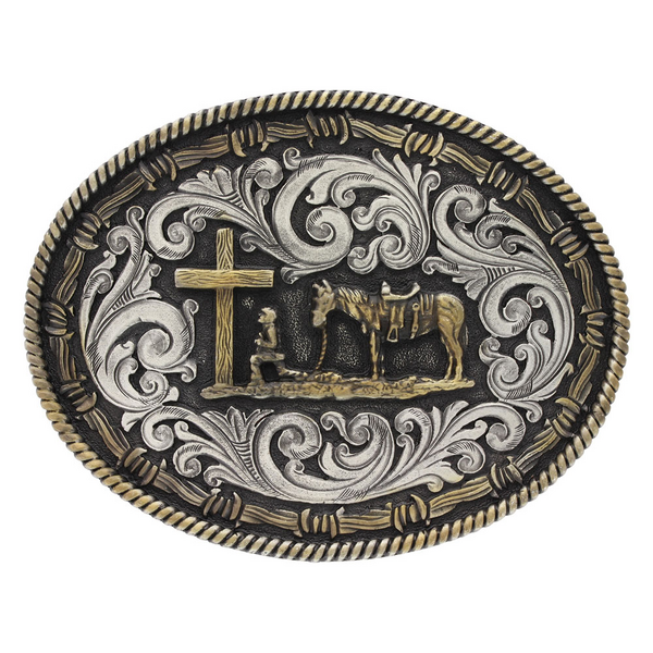 Montana Silversmiths Attitude 2-Tone Rope & Barbed Wire Classic Impressions Christian Cowboy Buckle