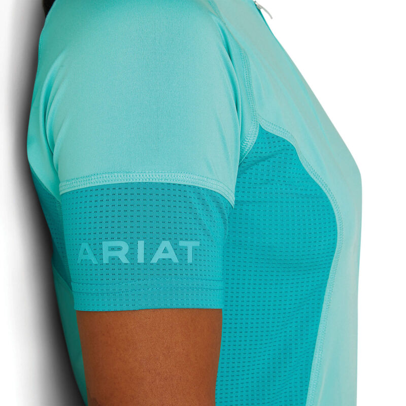 Ariat Women's Cambria Jersey 1/4 Zip Baselayer Shirt - Pool Blue/Viridian Green