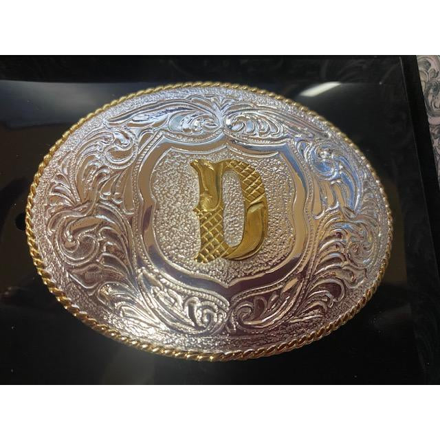 Crumrine Youth Gold Rope Edge Buckle - Gold Initial Motif