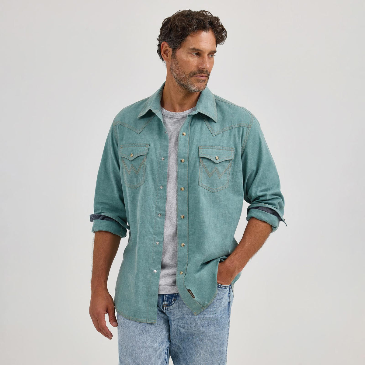 Wrangler Men's Wrangler Retro Modern Fit Premium Long Sleeve Shirt - Pine