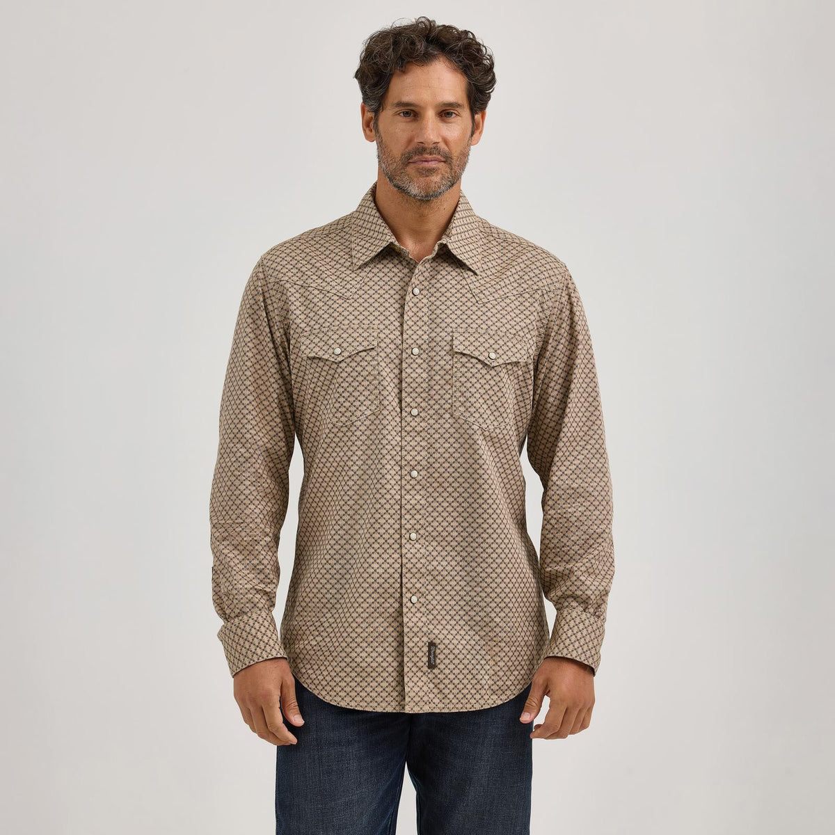 Wrangler Men's Wrangler Retro Modern Fit Premium Long Sleeve Shirt - Brown/Teal