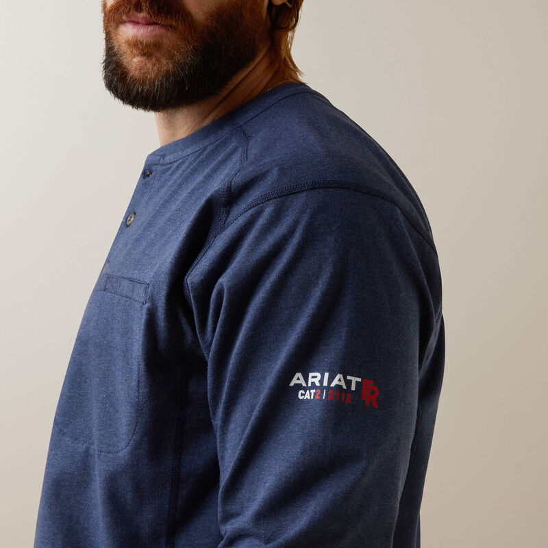 Ariat Men's Fire Resistant Air Refinery Row Graphic Henley Top - Navy Heather