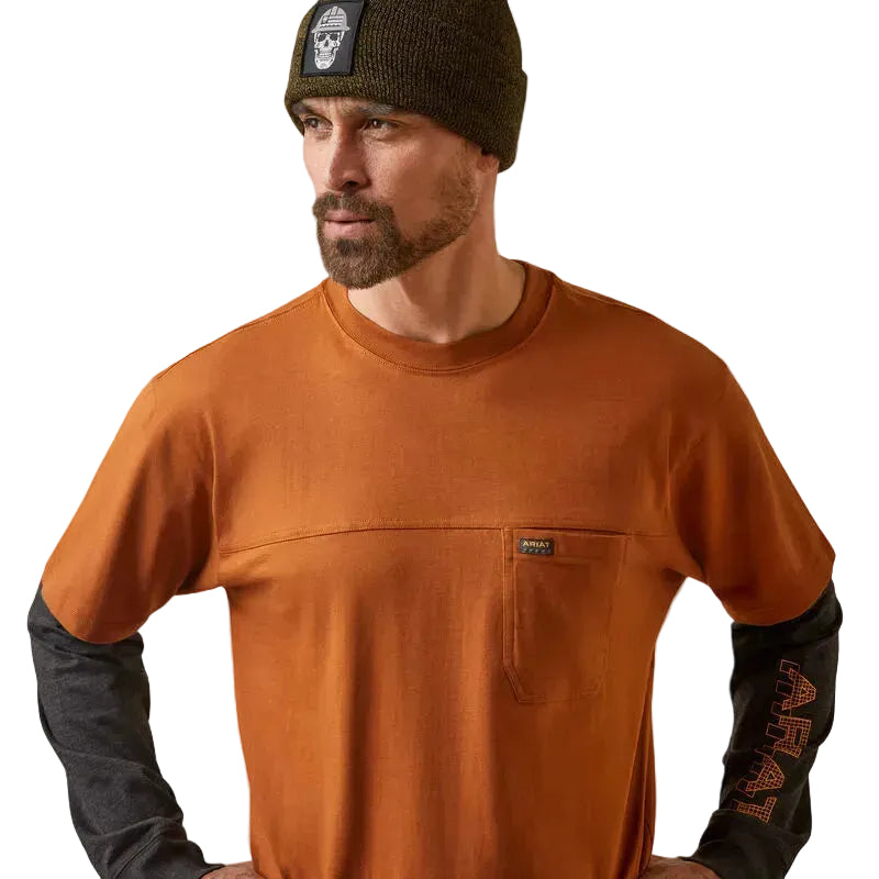 Ariat Men's Rebar Cotton Strong Dually Shirt - Carmel Cafe/Charcoal Heather