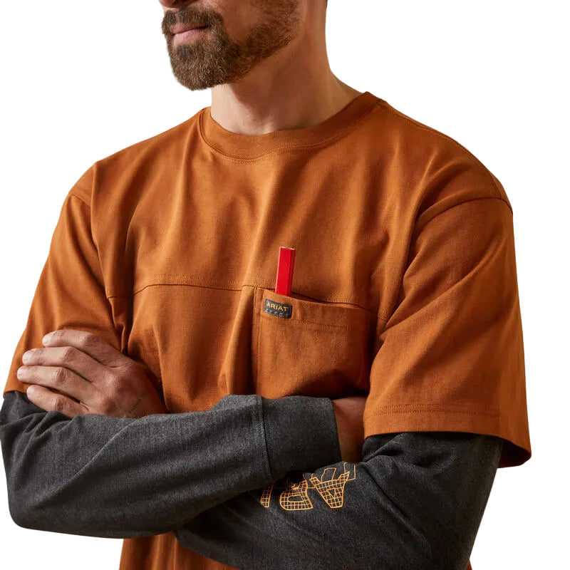 Ariat Men's Rebar Cotton Strong Dually Shirt - Carmel Cafe/Charcoal Heather