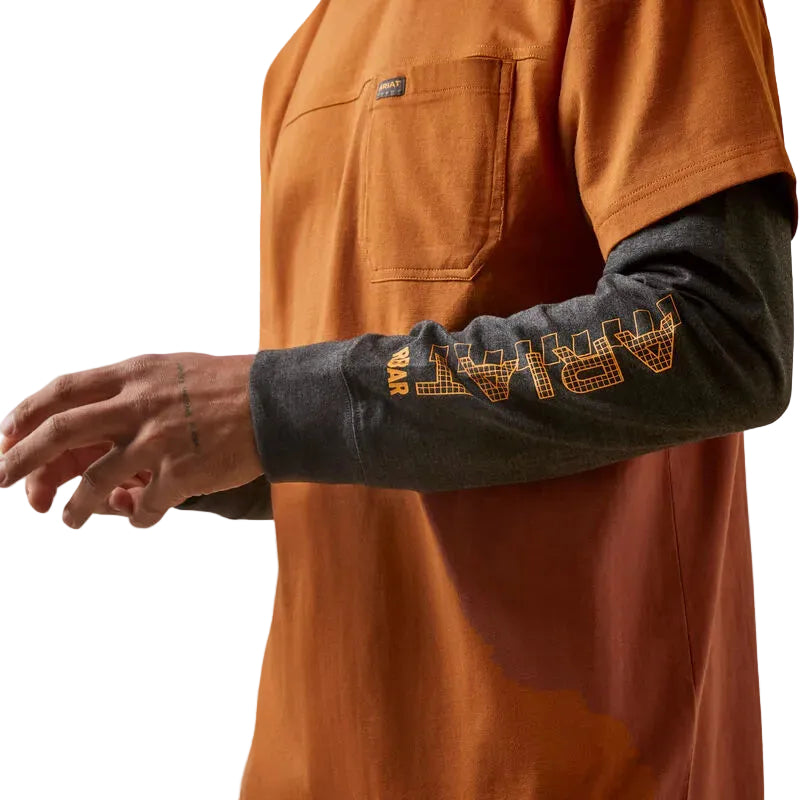 Ariat Men's Rebar Cotton Strong Dually Shirt - Carmel Cafe/Charcoal Heather