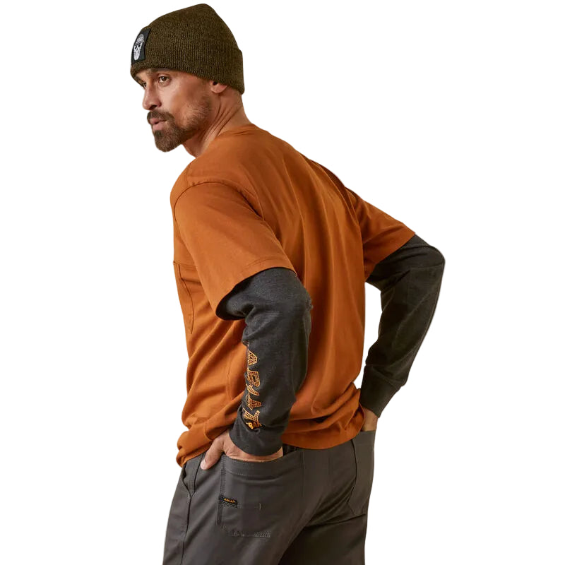 Ariat Men's Rebar Cotton Strong Dually Shirt - Carmel Cafe/Charcoal Heather
