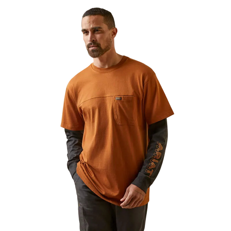 Ariat Men's Rebar Cotton Strong Dually Shirt - Carmel Cafe/Charcoal Heather