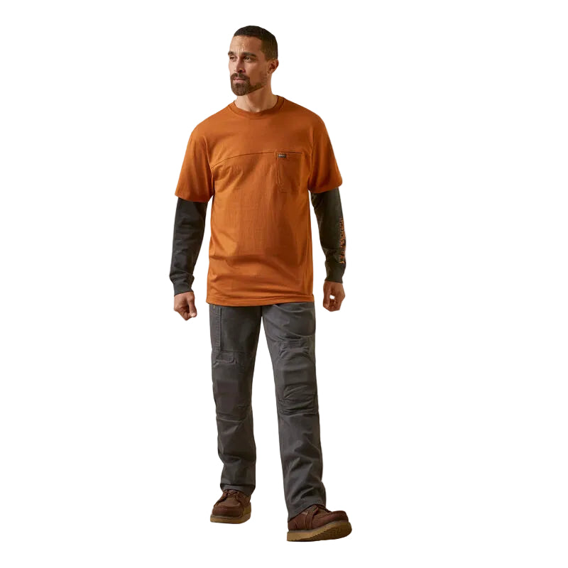 Ariat Men's Rebar Cotton Strong Dually Shirt - Carmel Cafe/Charcoal Heather