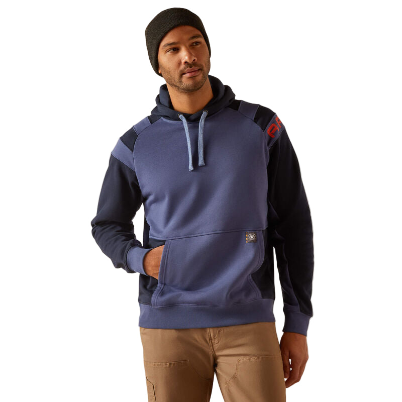 Ariat Men's Rebar Workman Color Block Logo Hoodie - Navy/Blue Indigo