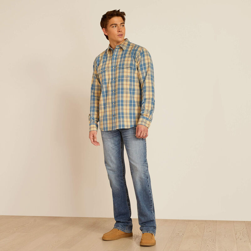 Ariat Men's Harlem Retro Snap Plaid Long Sleeve Shirt- Pale Khaki