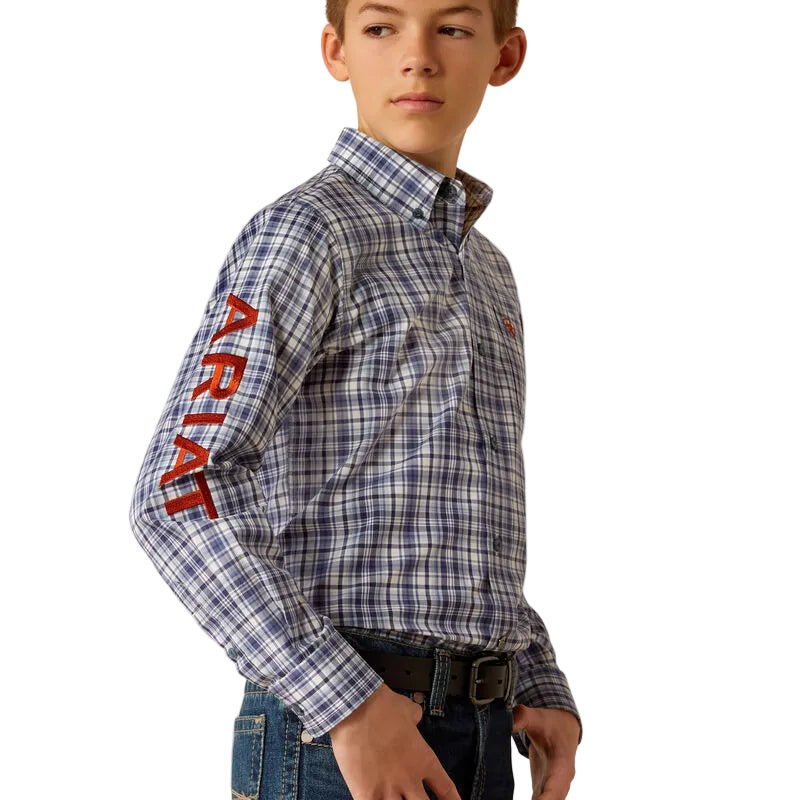 Ariat Boy's Pro Series Team Orion Classic Fit Long Sleeve Shirt - Navy/Orange