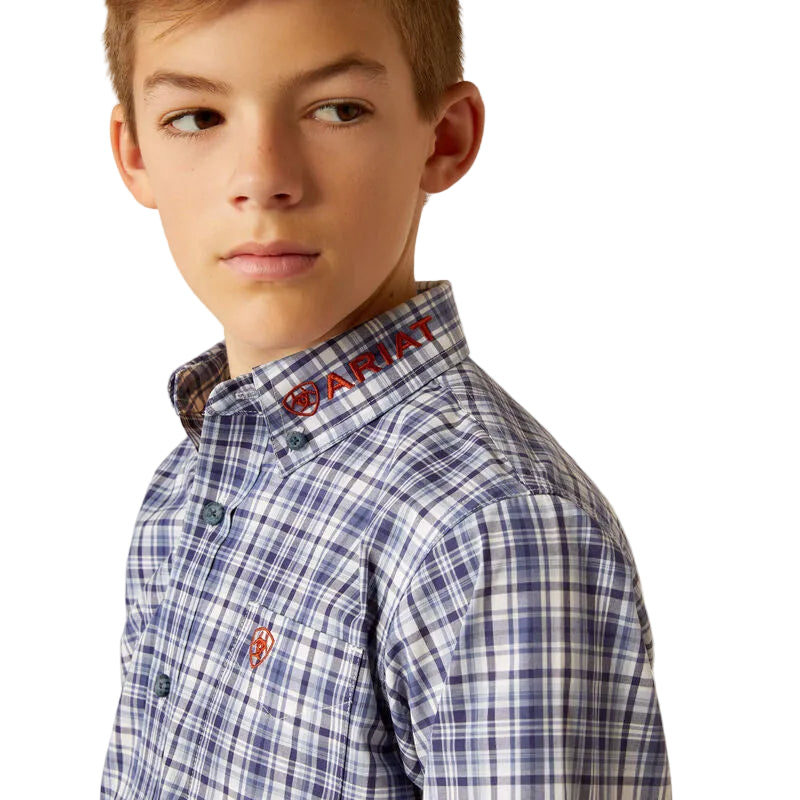 Ariat Boy's Pro Series Team Orion Classic Fit Long Sleeve Shirt - Navy/Orange