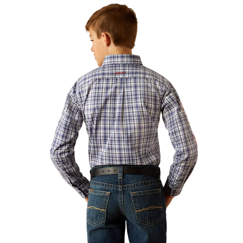 Ariat Boy's Pro Series Team Orion Classic Fit Long Sleeve Shirt - Navy/Orange