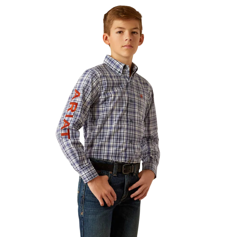 Ariat Boy's Pro Series Team Orion Classic Fit Long Sleeve Shirt - Navy/Orange